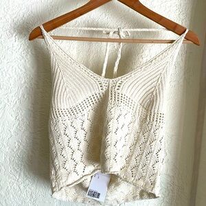 H&M halter crochet tie top in cream new with tags. Size L.
